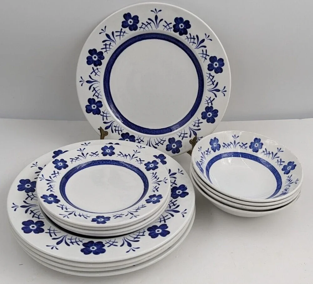 J & G Meakin England Country Delft Blue and White Dish Set Plates Bowls 13pc